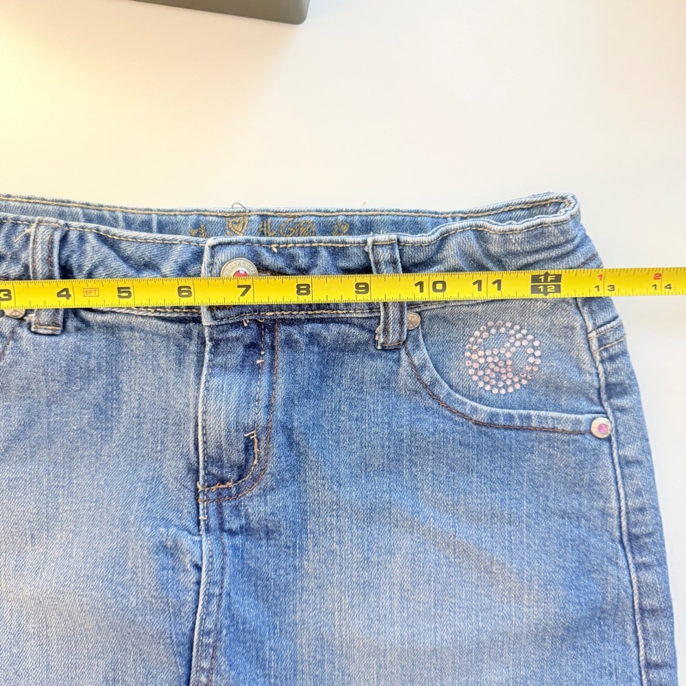 Vintage Y2K Denim Mini Skirt Peace Sign Embellished Pink Jewels All Girl SZ XS - Picture 6 of 8
